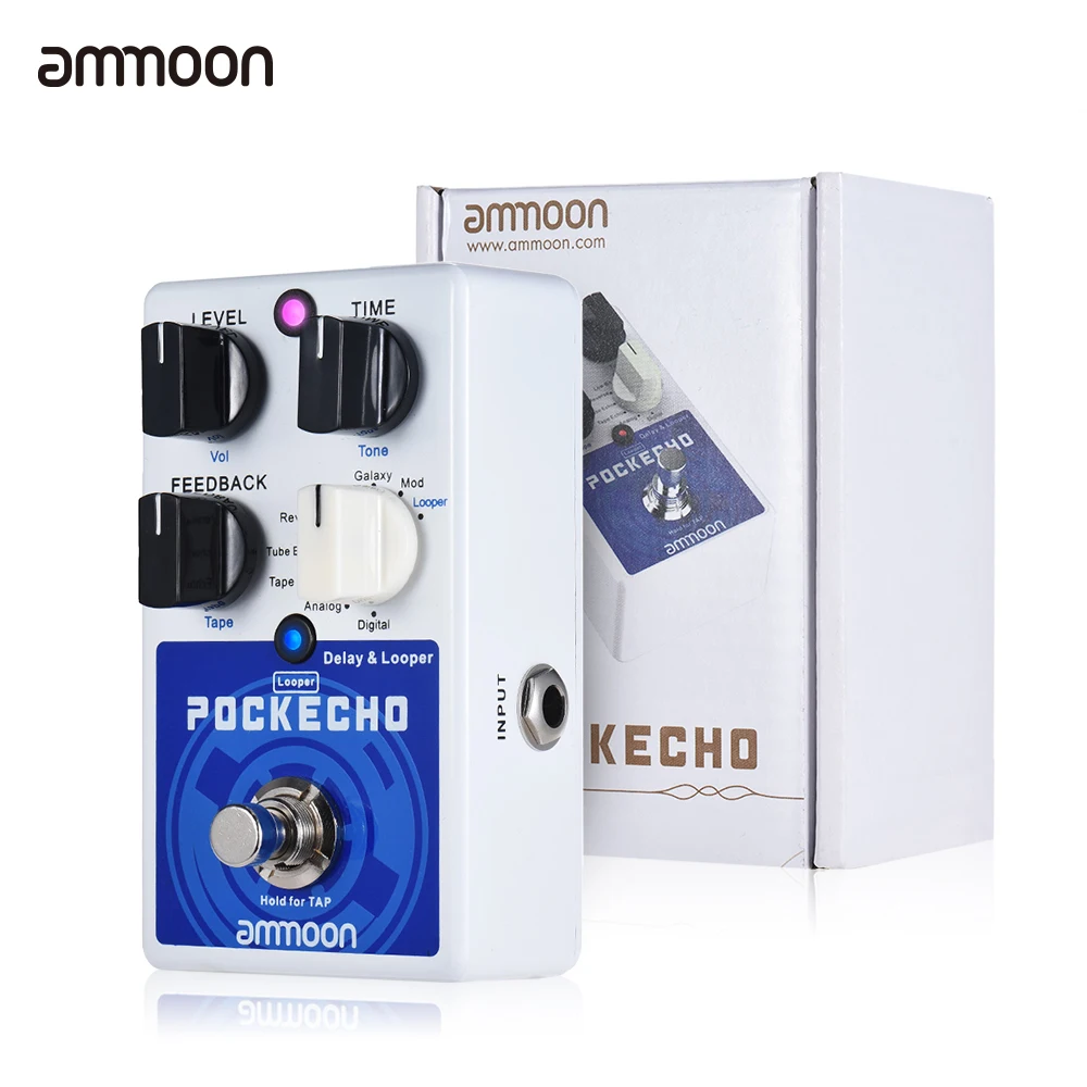 ammoon POCKECHO Delay & Looper Guitar Effect Pedal 8 Delay Effects Max. 300s Loop Time Tap Tempo Function