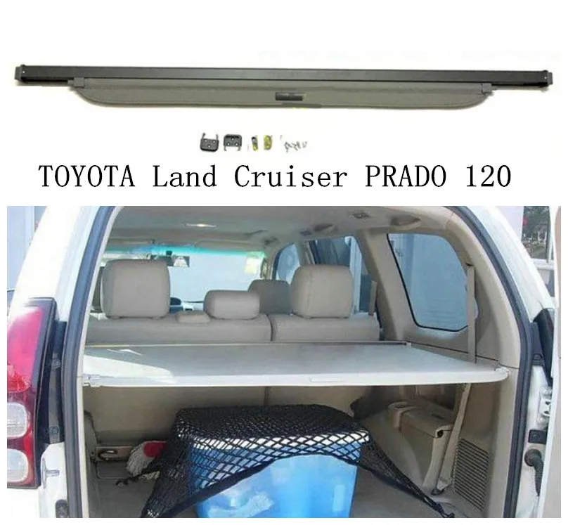 Beige Rear Trunk Shade Security Cargo Cover for Toyota LC Prado FJ150 2010-2019