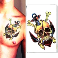 Pirate Skull Anchor Temporary Body Art Flash Tattoo Stickers, 21*15cm Waterproof Henna Tatoo Summer Style Adult Sex Products