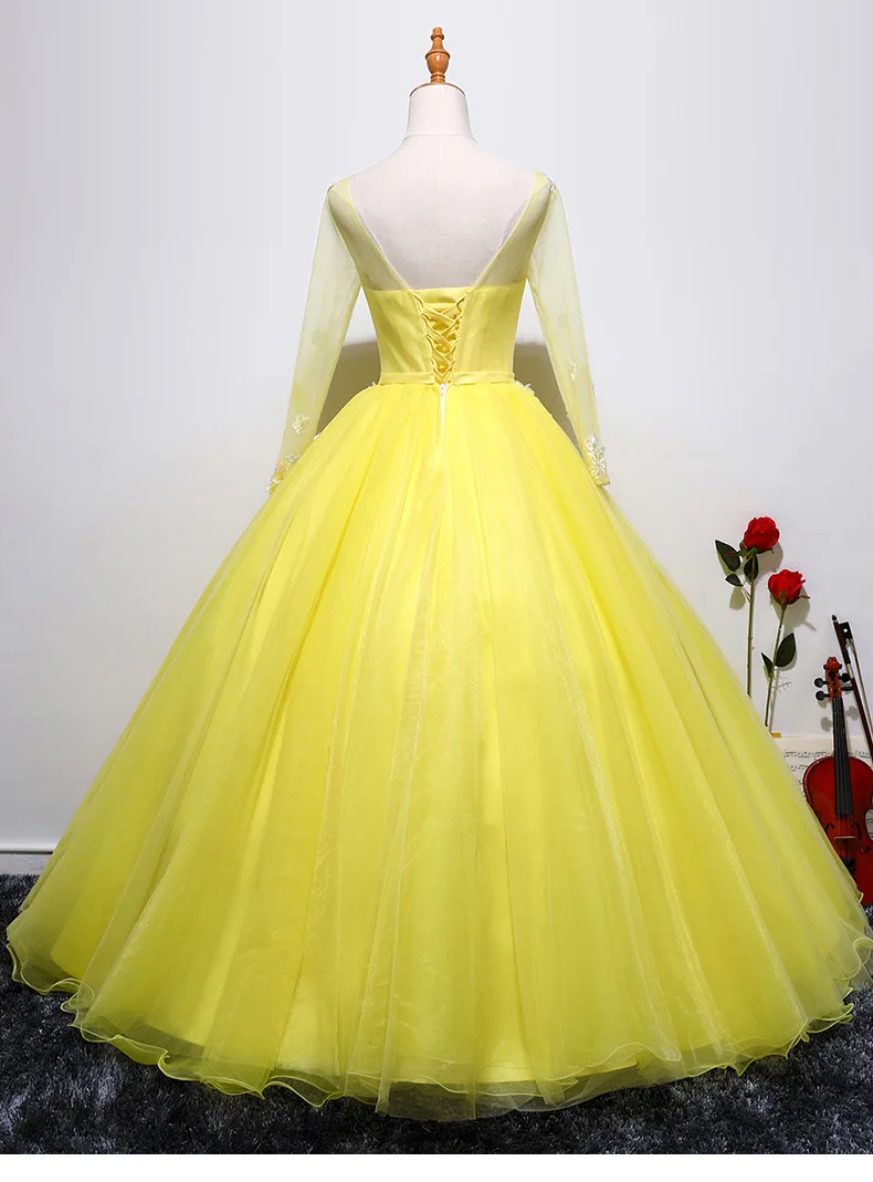 Новая модная с длинным рукавом бальное платье Quinceanera 2019 аппликация бисером Vestido кружево до платье для светской львицы для 15 anos