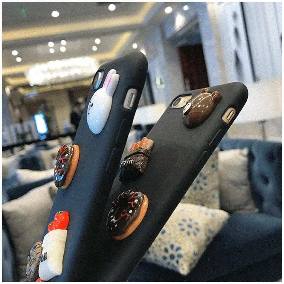 Axbety Kawaii DIY Cartoon Case For Samsung Galaxy A6 Plus S8 2018 S6 S7 S8 S9Plus Bunny Cony Bear Brown Soft Cover with Lanyard