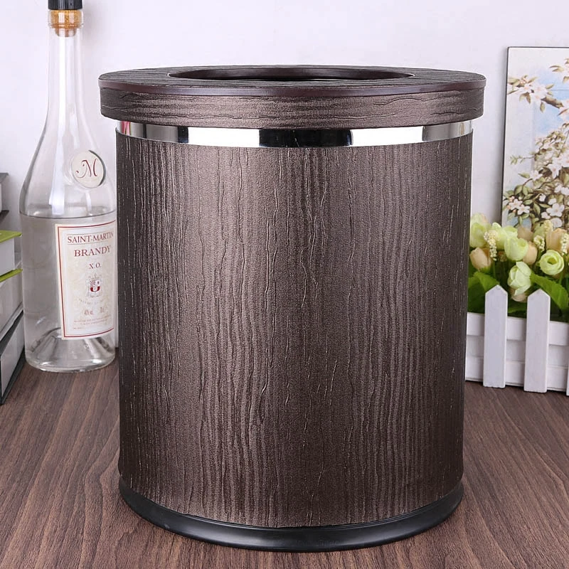 

luxuriou Wood grain rubbish bins kitchen waste basket pu leather+metal Double layer trash bin kitchen trash can for home PLJT12