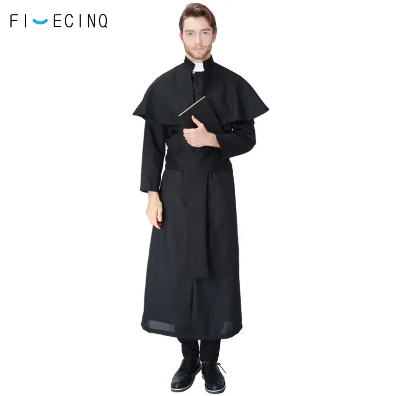 

Priest Clothing Adult Men Cosplay Costume Preacher Robe Carnival Halloween Festival Suit Easter Black Fancy Jesus Christ Manwear