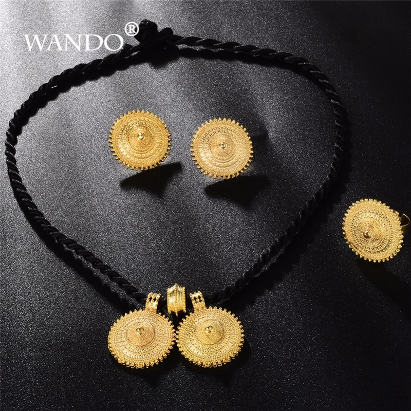 WANDO-et-ope-Color-oro-conjunto-de-joyas-Francia-Eritrea-colgante-grande-gratuito-anillo-de-tama