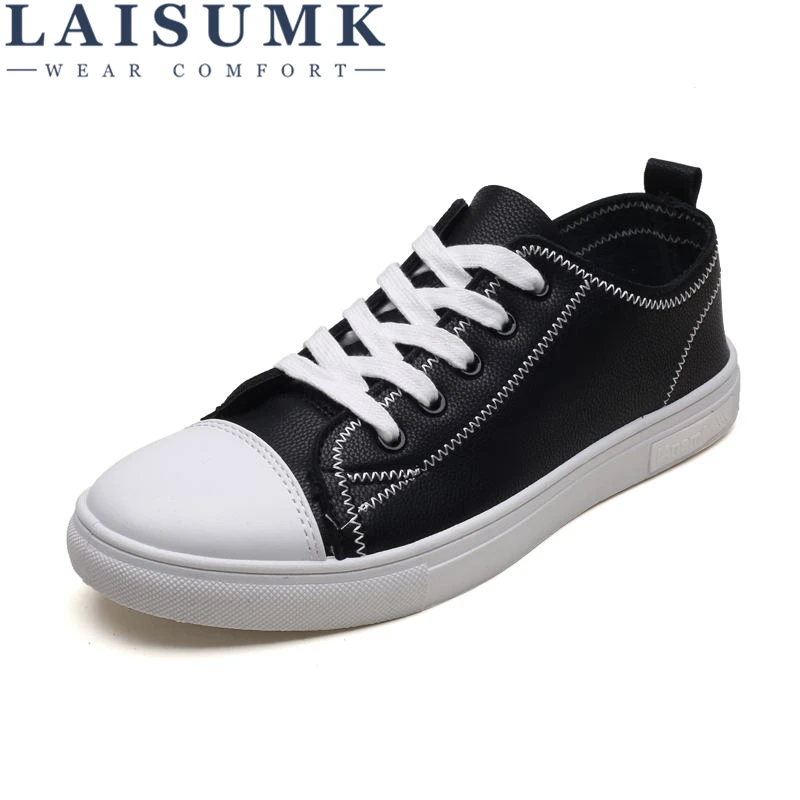 

LAISUMK Men Fashion Lace-Up Summer Shoes Drive Flat Leather Breathable Casual Shoes Men Outside Walking Shoes