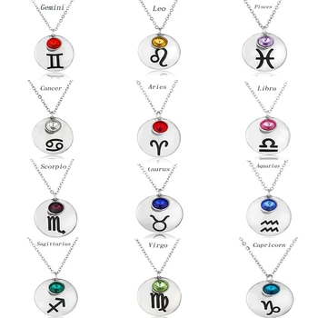 

12pcs/lot Zodiac Constellation Signs Pendant Necklace Rhinestone Birthstone Necklace Women Girl Friend Birthday Gift Jewelry