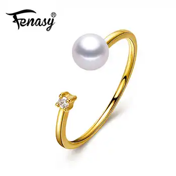 FENASY brand 14K yellow gold ring ,7-8mm round natural pearl ring for love ,fine pearl jewelry bridal stone wedding bands - Category 🛒 Jewelry & Accessories