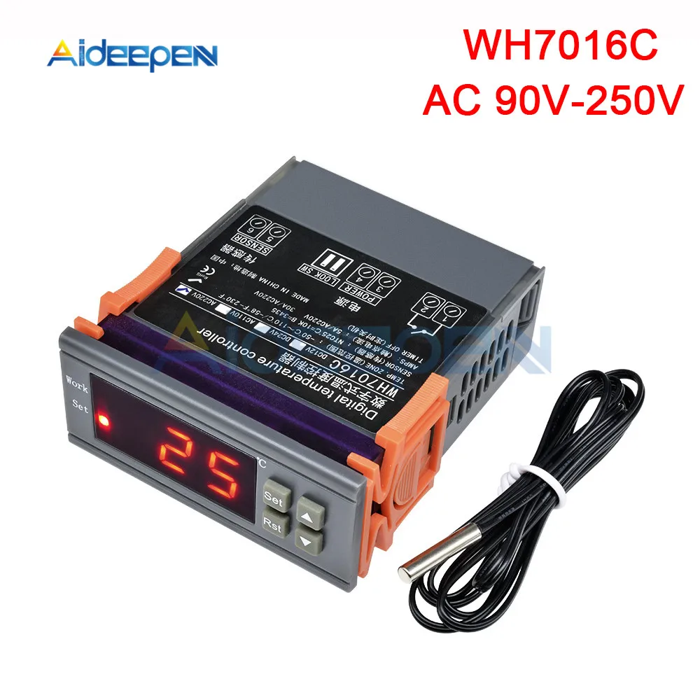 DST1000 MH1210W WH7016C DC 12 В 24 в 36 В AC 110 В 220 В цифровой регулятор температуры инкубатор термостат регулятор Датчик Зонд - Цвет: WH7016C AC 90V-250V