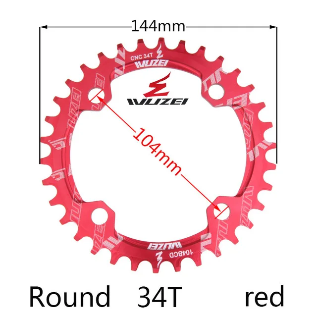 WUZEI Одиночная 11 скоростная система узкая широкая цепь BCD 104 круглая 32T 34T 36T 38T для MTB 11s 10s 9s коленчатое кольцо - Цвет: Red-34T