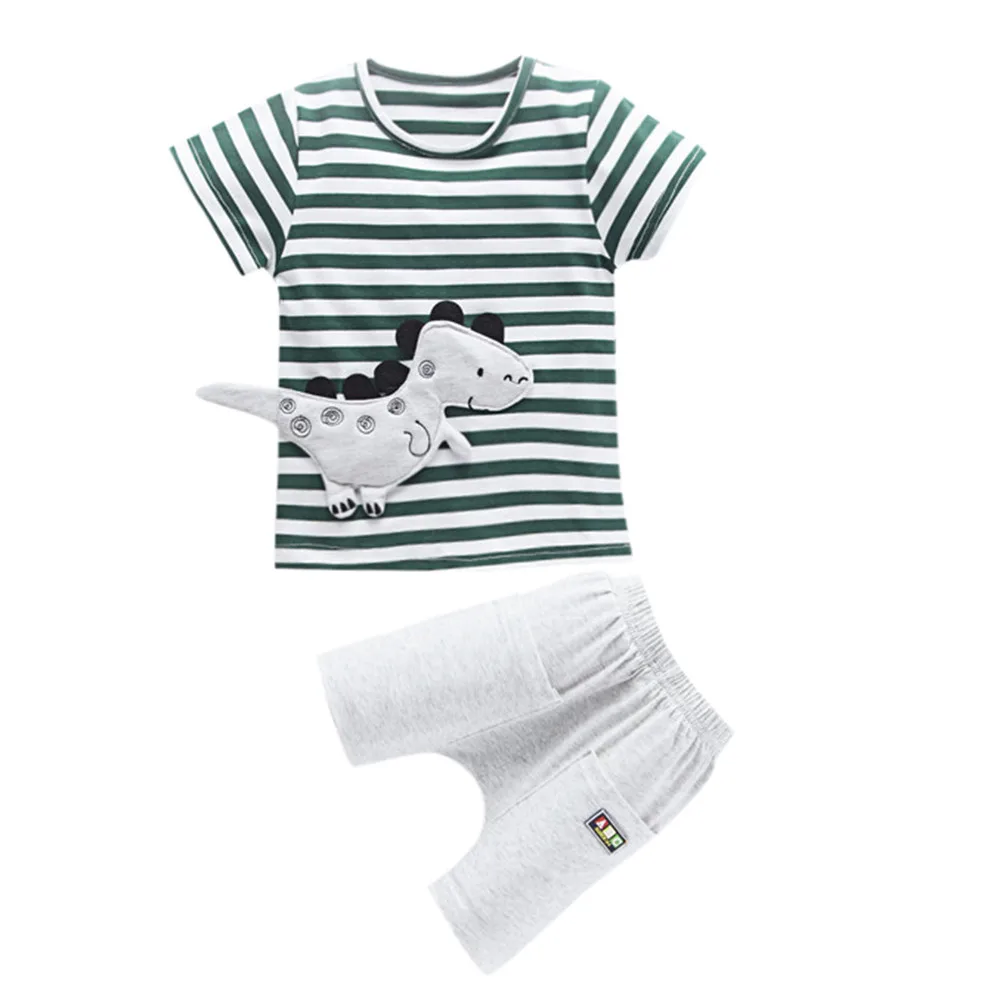 Футболка с рисунком динозавра для маленьких мальчиков топы и шорты в полоску