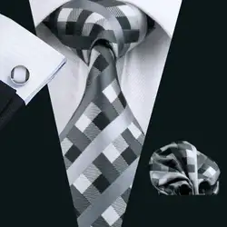 LS-577 Для мужчин галстук 100% Шелковый Классический плед жаккард галстук + платок + Запонки Наборы для формальной свадьбы Бизнес вечерние