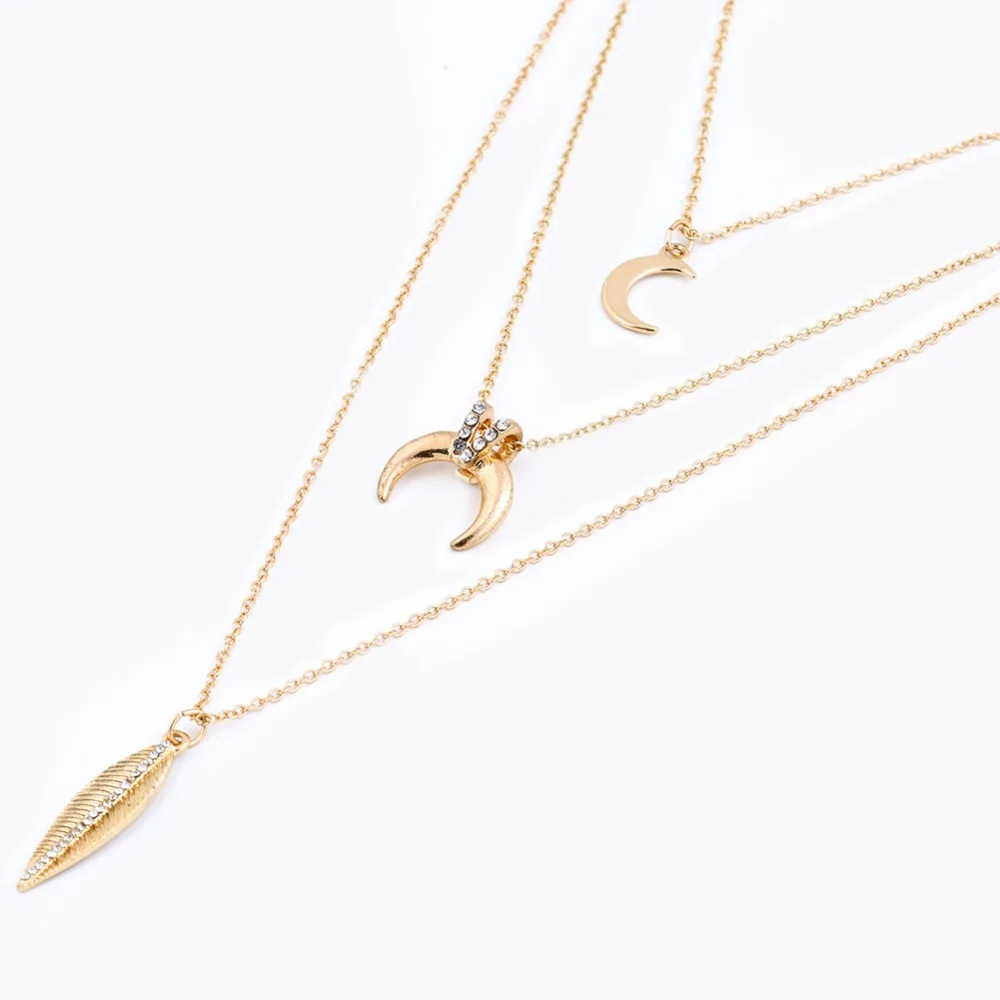 Multi Layer Choker Neckalces For Women Sexy Moon Necklace New Boho Vintage Antique Gold Color Collar Necklaces For Women Jewelry (2)