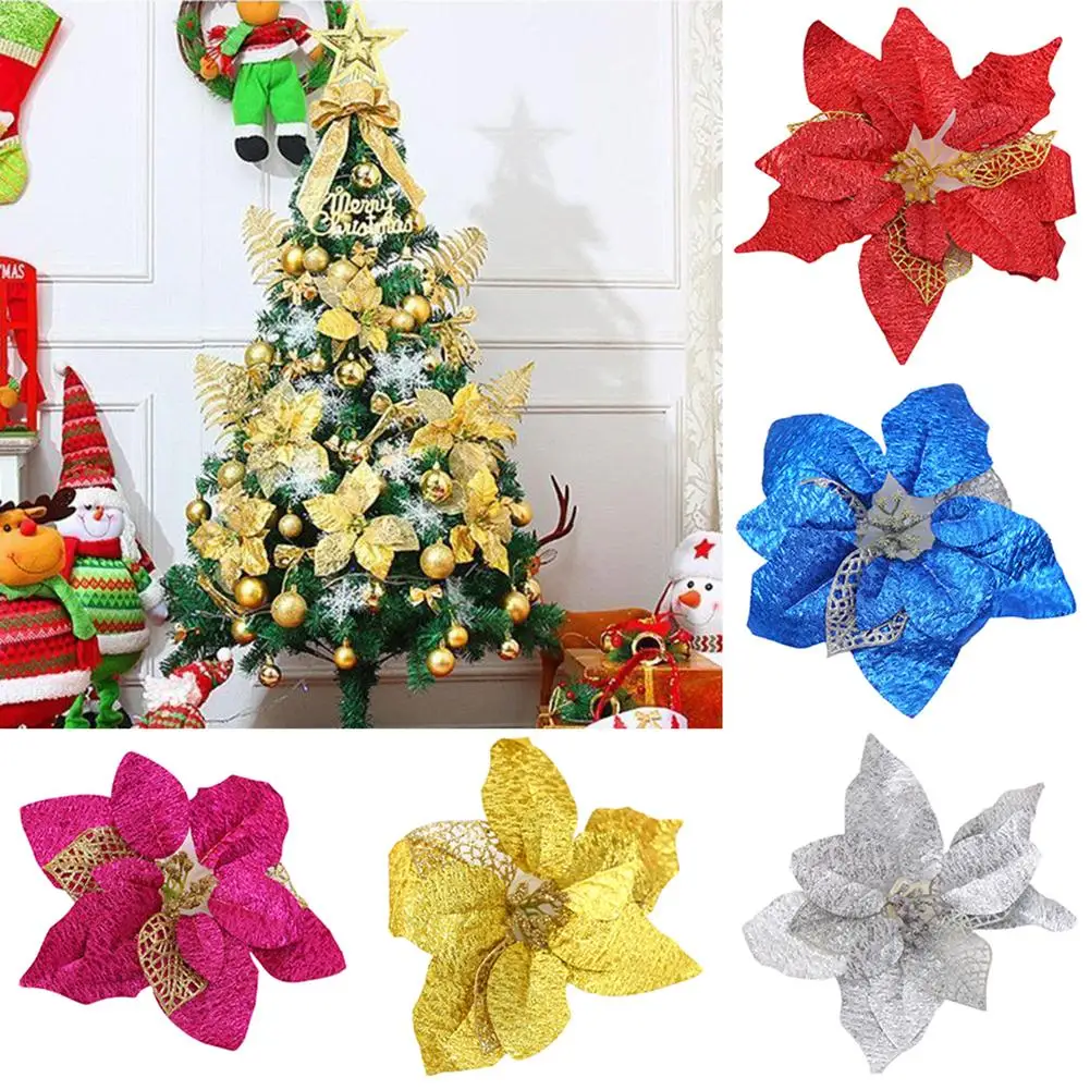 1 шт. Искусственные цветы к Рождеству елка Вечеринка Poinsettia блестящий цветок