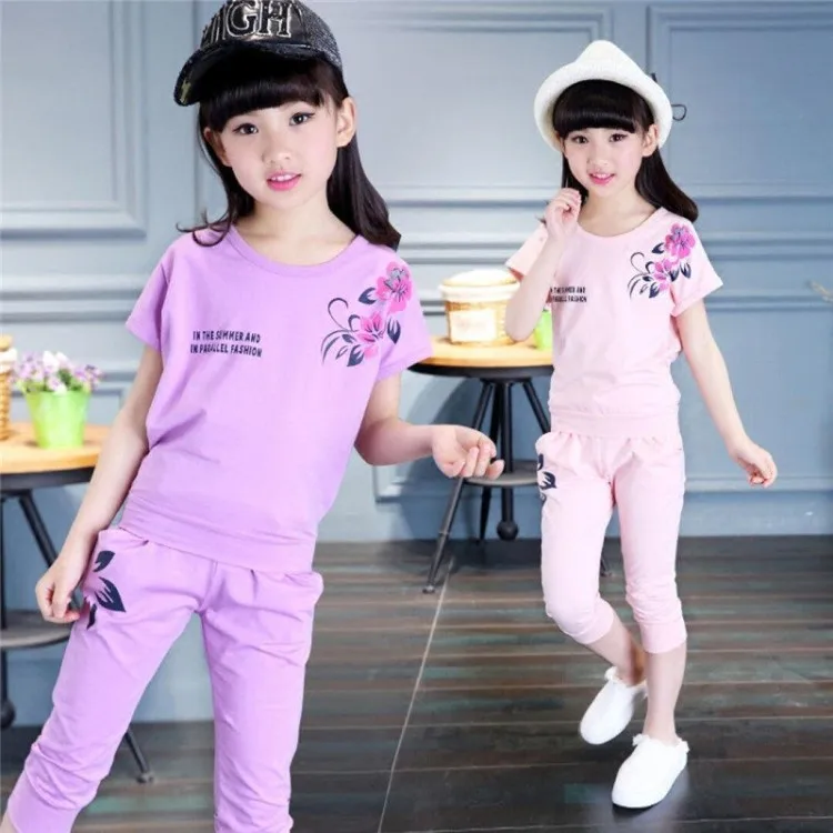 New Children clothes 2018 Summer Kids Girls Clothes Set T shirt+Pant