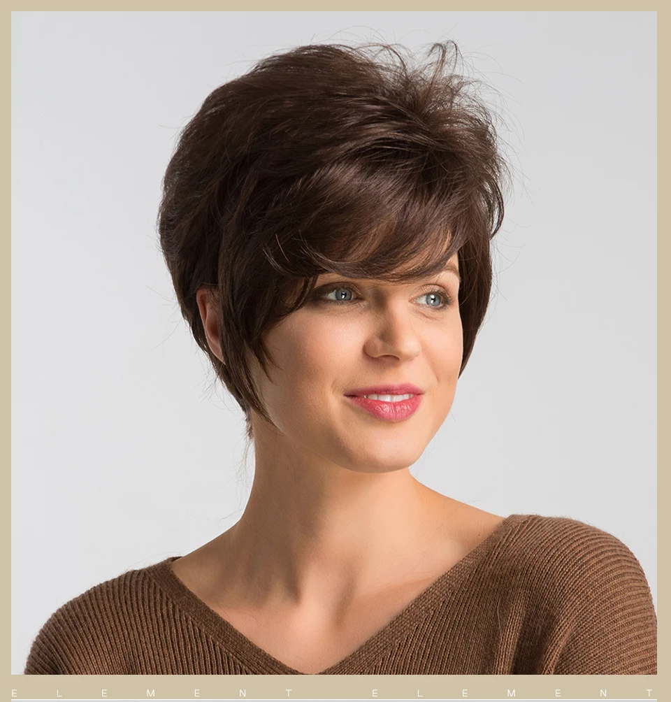 Element 6 дюймов короткий коричневый синтетический парик микс 50% человеческих волос левая сторона пробор Pixie Cut Косплей вечерние парики для женщин