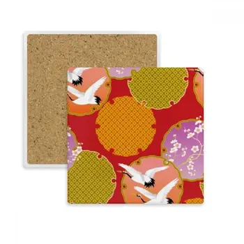 

Japan Art Japanese Style Crane Square Coaster Cup Mug Holder Absorbent Stone for Drinks 2pcs Gift