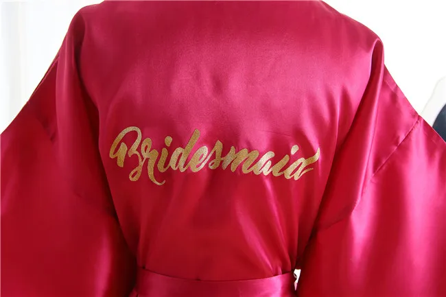 Rose Red Bridesmaid Silk Satin Wedding Bride Bridesmaid Robe Solid Bathrobe Short Kimono Robe Night Robe Bath Robe Fashion Dressing Gown For Women 0 - Цвет: Rose Red Bridesmaid