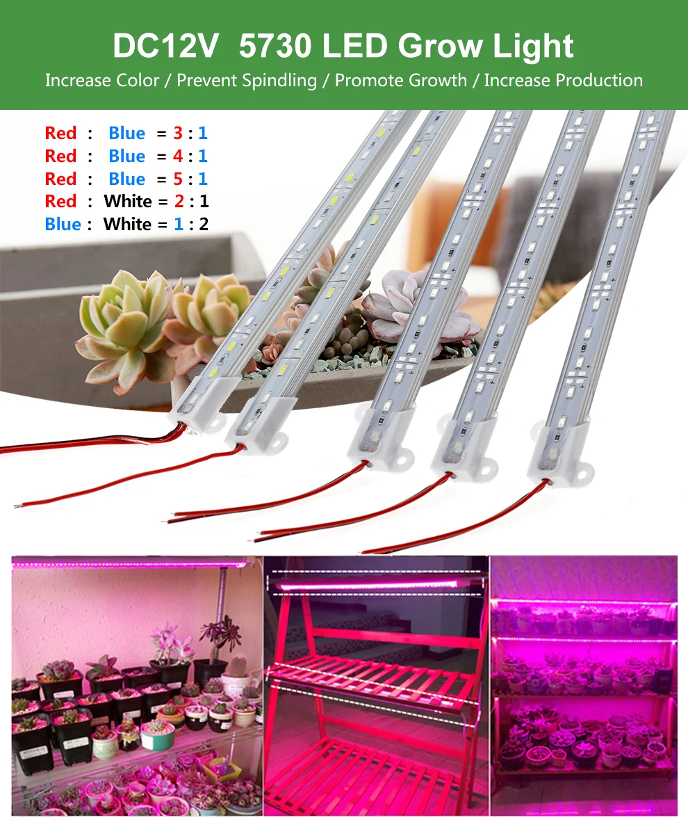 Водостойкая лампа для выращивания, DC12V, высокая яркость, светодиодный светильник для выращивания, 5730 чип, светильник для аквариума, теплицы, гидропонная система, 5 шт