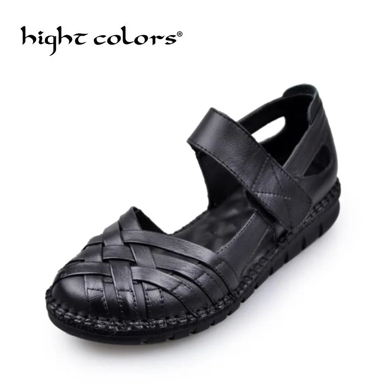 

Handmade Braided Genuine Leather Summer Sandals Women Comfortable Flat Soft Bottom Hollow Gladiator Sandals For Mother shoes