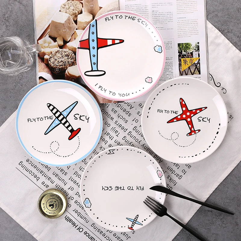 

white Porcelain Tray Tableware Dishes and Plates Ceramic Dinner for Restaurant Serving cartoon plane kid plates free shipping