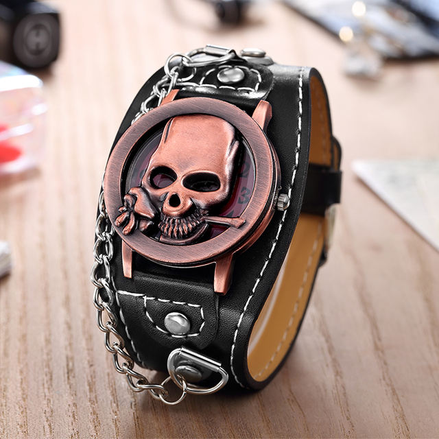 UNIQUE SKULL LEATHER WRISTWATCHES (2 VARIAN)
