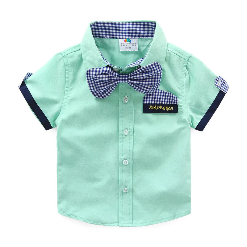 Летняя детская одежда в европейском стиле для детей 2, 3, 4, 5, 6, 7, 8, 9, 10 лет, красивая рубашка с галстуком-бабочкой и короткими рукавами для маленьких мальчиков