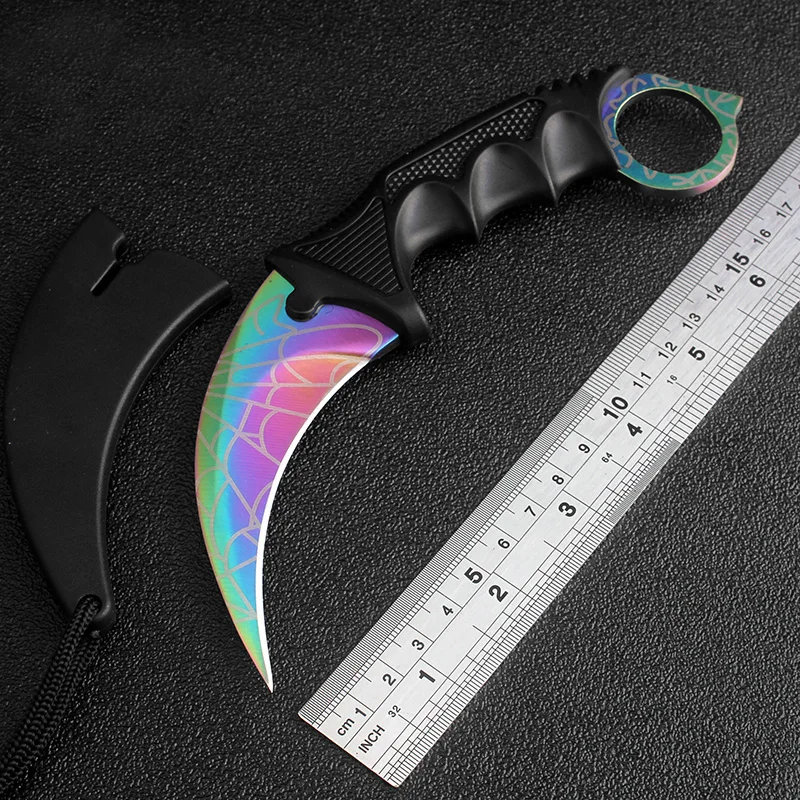 

CSGO Counter Strike Karambit Knife Cosplay Never Fade steel Tiger Tooth Real game Knife camping Tactical survival Neck Knife