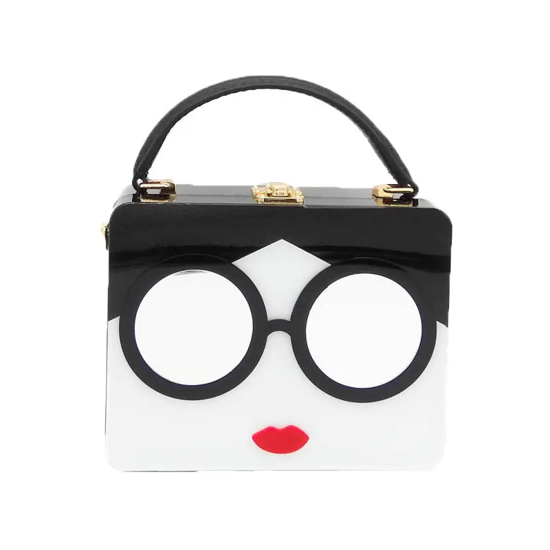White Handbag Boutique De FGG "дамы с очками" акриловая коробка клатч для женщин сумки модные вечерние жесткий чехол Сумки через плечо Crossobdy сумка - Цвет: White Handbag