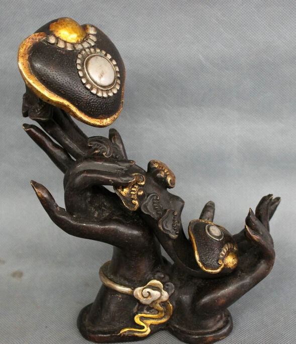

song voge gem S4995 9" Chinese Bronze Buddhist Kwan-yin GuanYin Buddha Hand Hold JiXiang RuYi Statue