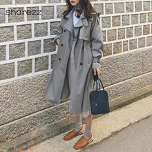 Новое поступление корейский стиль Женский Повседневный свободный Тренч с поясом Весна Длинные элегантные пальто женское пальто верхняя одежда