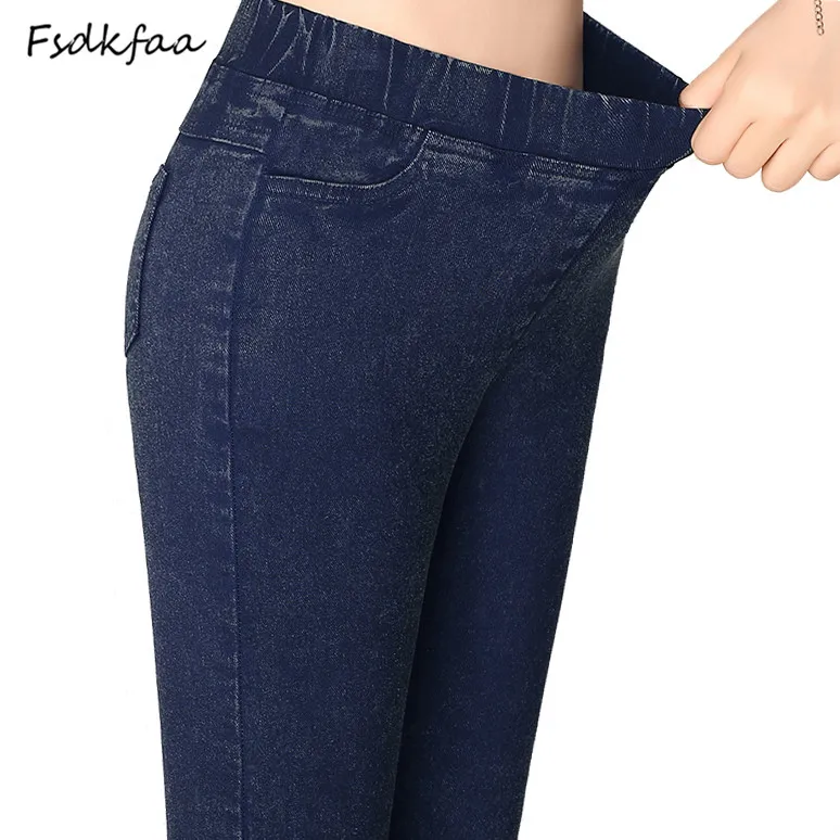 

Plus Size Yards imitation Jeans Pants Women 2018 Spring Summer Elastic Waist Trousers Ladies Vintage Pencil Slim Skinny Jeans
