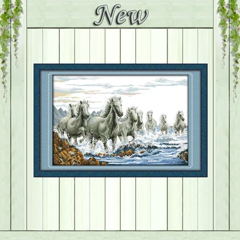 

Eight white Horses galloping ahead Counted printed on canvas DMC 14CT 11CT chinese Cross Stitch Needlework kits Embroidery Sets