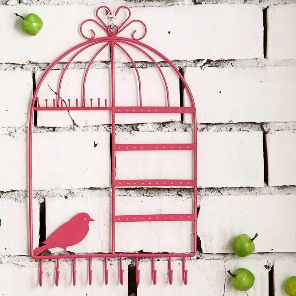 

Earring Necklace Holder Birdcage Wall Mount Jewelry Organizer Hanger for Girls Pink