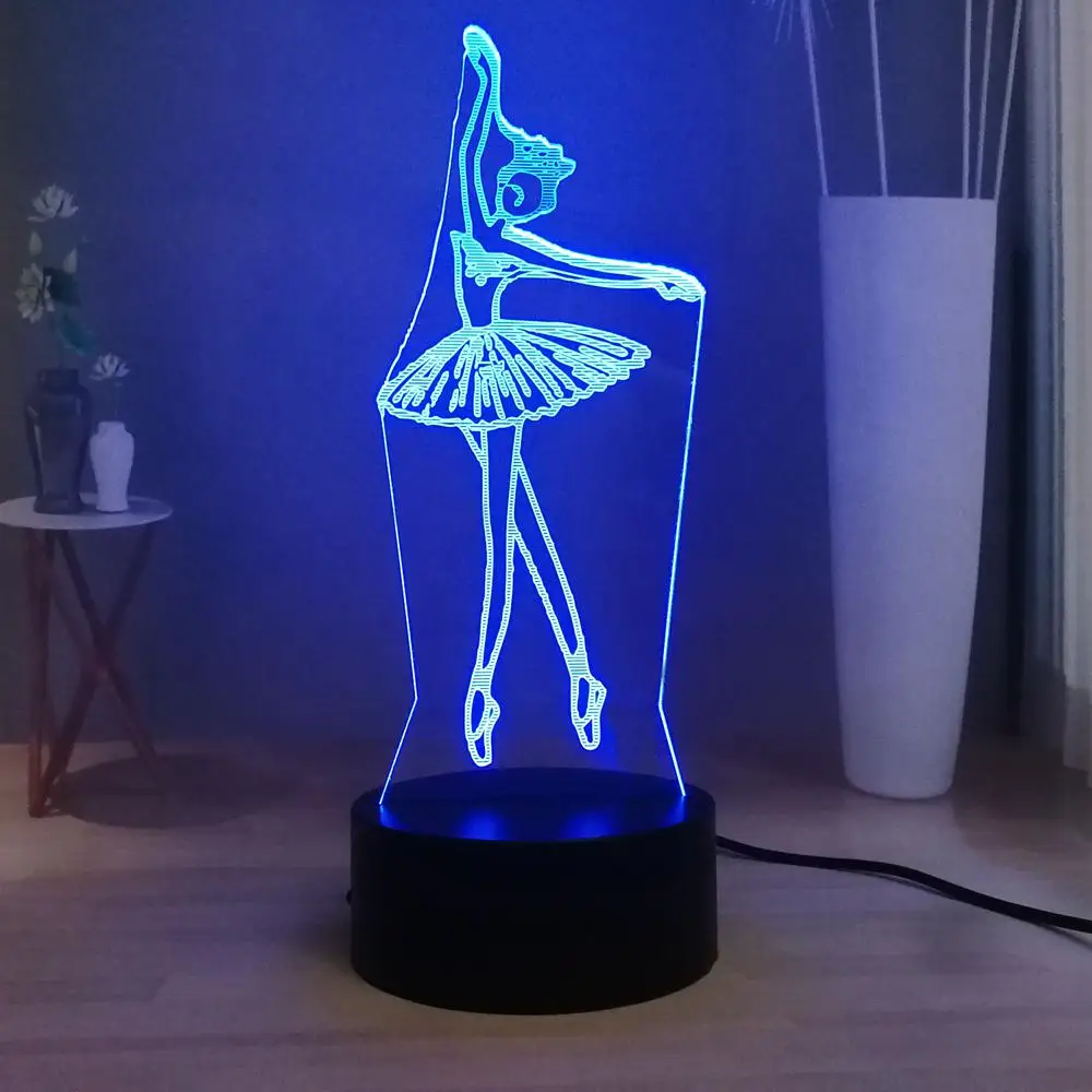 Светодиодный ночник элегантный танцор 3D Визуальный прикроватный светильник белый лебедь Балет USB сенсорный Настольная лампа многоцветный деко