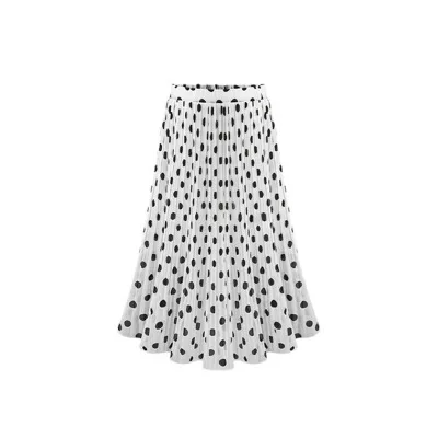 

Makuluya Classic All-Match Soft Women Chiffon Polka Dot Lithe Black dots Elastic Waist Pleated Skirt Beach A-Line Plus Size L6