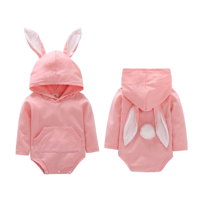 

Cute Bunny Ear Hooded Sweater for Newborn Baby Girls Boys 3D Rabbit Pompom Ear Long Sleeve Jumpsuit Sweatshirt Outfits