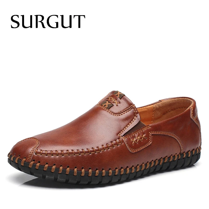 

SURGUT 2019 New Fashion Men's Quality Cow Leather Shoes Men Slip On Oxford Flats Summer Comfortable Handmade Moccasins Men Shoes
