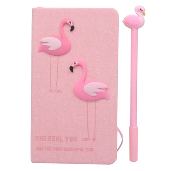 

1 Set Notebook Blank sketch paper Pink flamingo 177*98*15mm 0.38mm gel pen Gift box or giftless box Student stationery