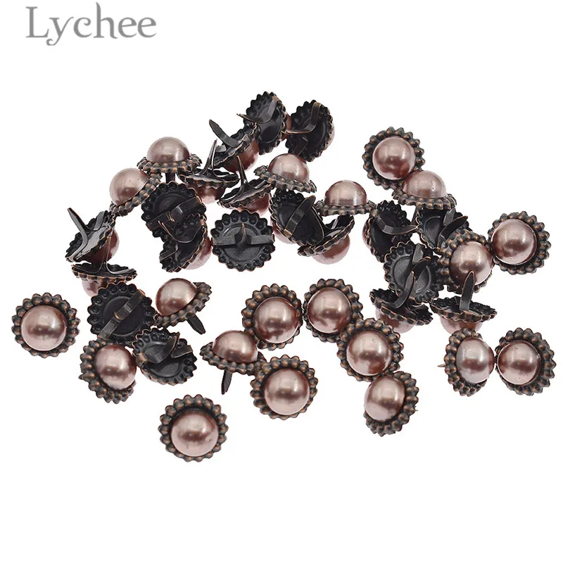 Lychee 50pcs 16mm Vintage Flower Scrapbooking Brads Handmade Photo Album Embellishment DIY Decoration Brads for Craft Making