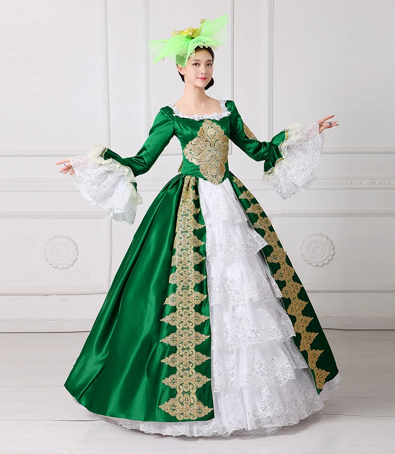Королевский Зеленый Вышивка 18th века костюм для реконструкции гражданской войны Южная красавица Платье Мария Антуанетта Театральный Костюм