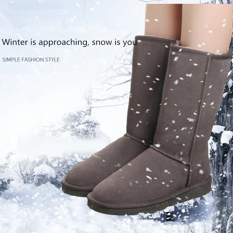 

Women's snow boots high tube plus size plus velvet warm fashion women's snow boots 2018 winter new upper leather cowhide