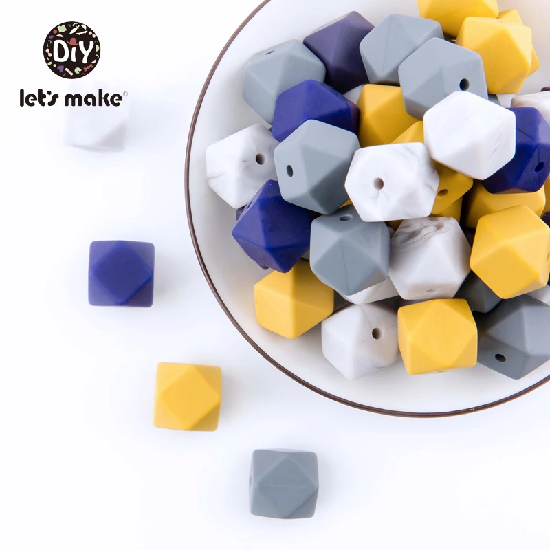 Silicone Beads Hexagon Beads 14mm 10pc Food Grade Silicone Teether DIY Pacifier Clips Beads Necklace Baby Teether Let's Make
