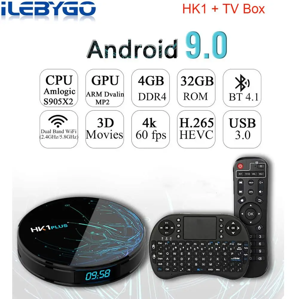 ТВ приставка HK1 PLUS Smart Android 8 1 4 ГБ 64 Amlogic S905X2 LPDDR4 4K HD 2 4G/5 ГГц Wi Fi 100 м Гб 32 медиаплеер BT