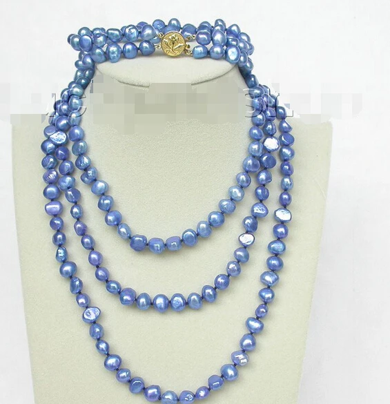 

shipping49" 8" 8-9mm baroque blue pearls necklace 2row bracelet set j8477 (A0423) -Top quality free shipping