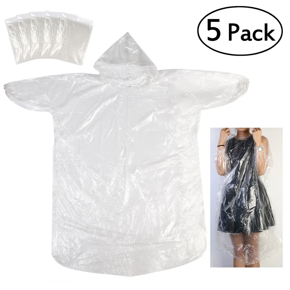 5pcs Portable Disposable Raincoats with Hat Cap for Outdoor Travel