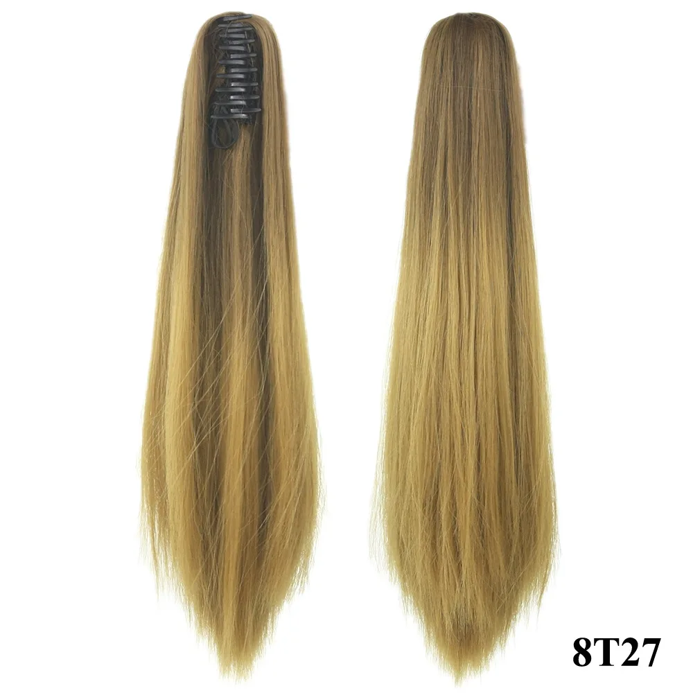 Длинные прямые синтетические конский хвост для женщин Ombre волосы кусок хвост Высокая температура волокна конский хвост волосы для наращивания для женщин - Цвет: 8t27