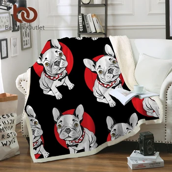 

BeddingOutlet Bulldog Blanket for Kids Black and Red Cartoon Plush Throw Blanket on Sofa Bed Sherpa Blanket Pug Dog Bedding