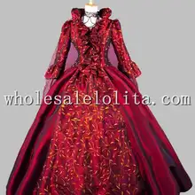 Готический винный красный принт класса люкс в викторианском стиле платье эпохи бальное платье