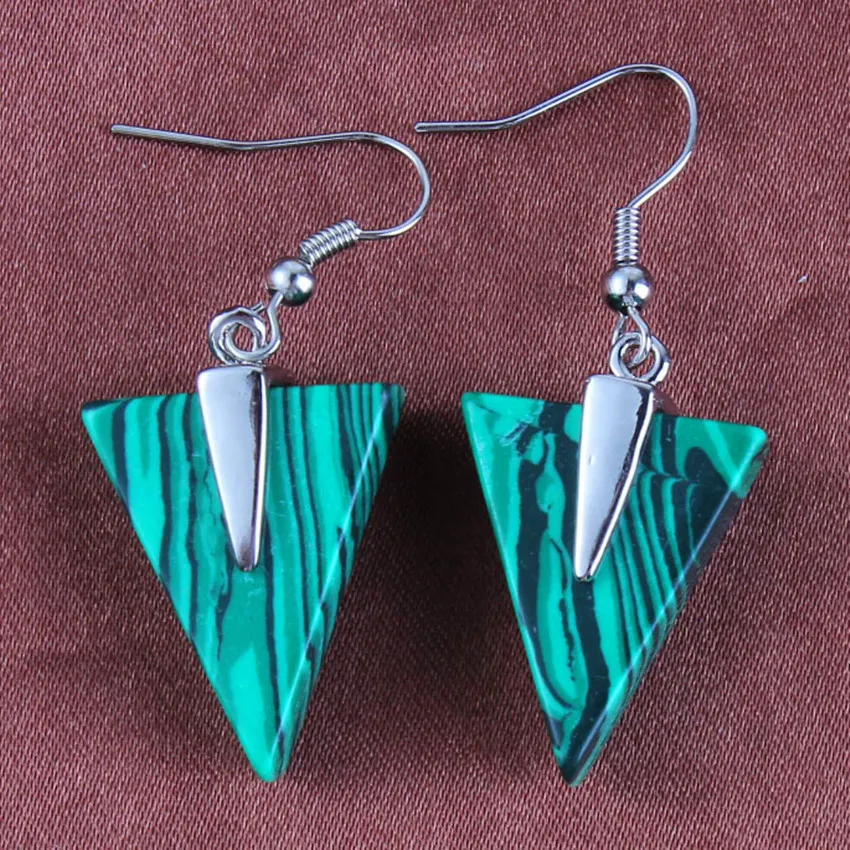 

Kraft-beads Simple Style Silver Plated Malachite Stone Triangle Earrings For Female Party Gift Jewelry