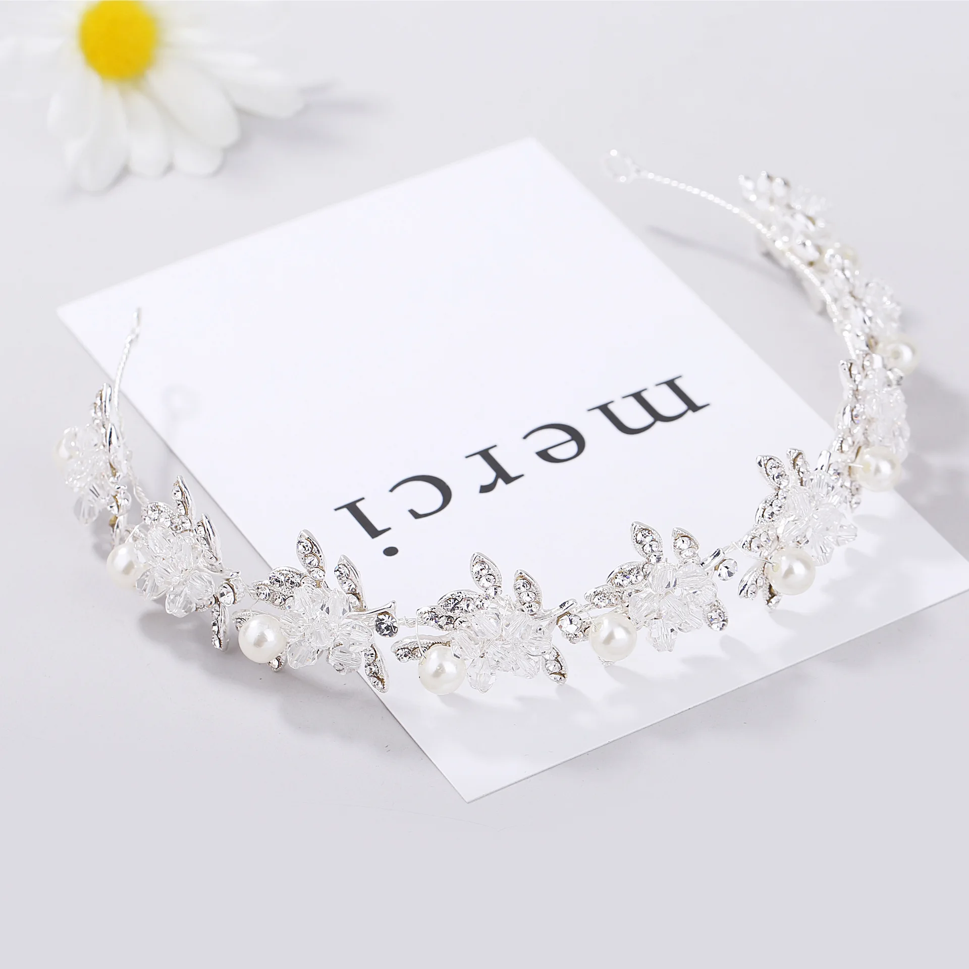 Communion Pearl Headband Crystal Tiara First Communion Floral Hair Vine Bridal Headpiece